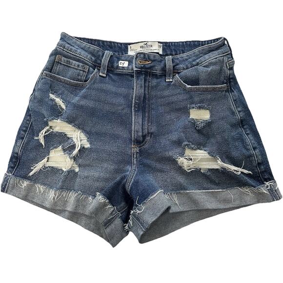 Hollister Jeans Shorts Womens Blue 29in Waist Curvy Ultra High Rise Mom Denim 9 - Picture 1 of 8